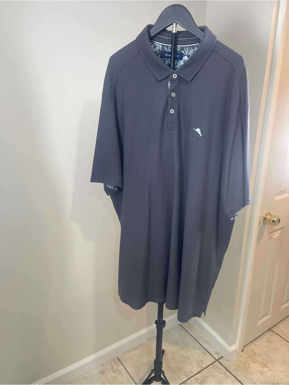 Tommy Bahama Dark Gray Polo with Light Blue Dolphin Accent